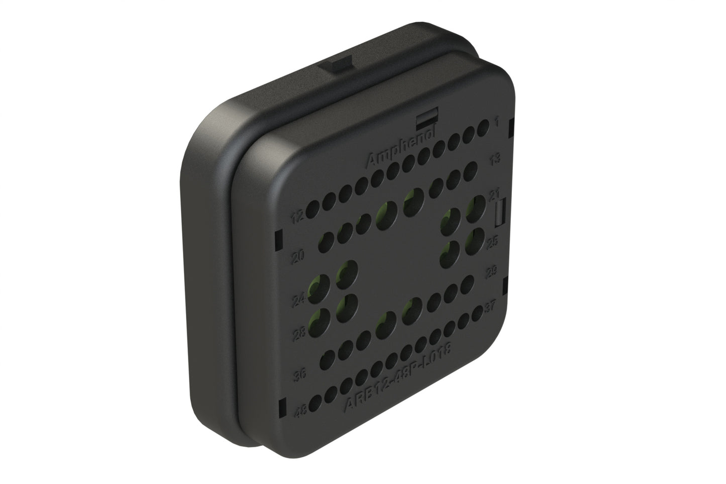 ARB12-48PBR-L018 48 Position Receptacle with Flange, Reduced Diameter Seal, Keyed B, Black. DRB12-48PBE-L018