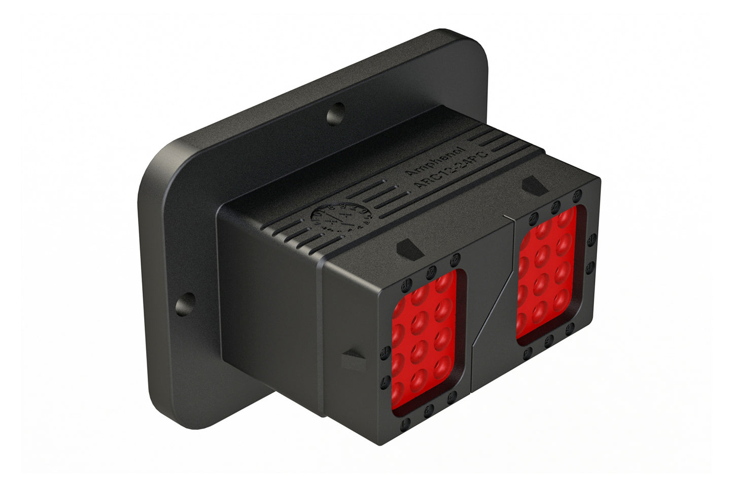 ARC12-24PC 24 Position Receptacle, Pin Contact, Size 16, Threaded Insert for Jackscrew, Keyed C, Flanged, Black, Dustcap included. DRC12-24PC