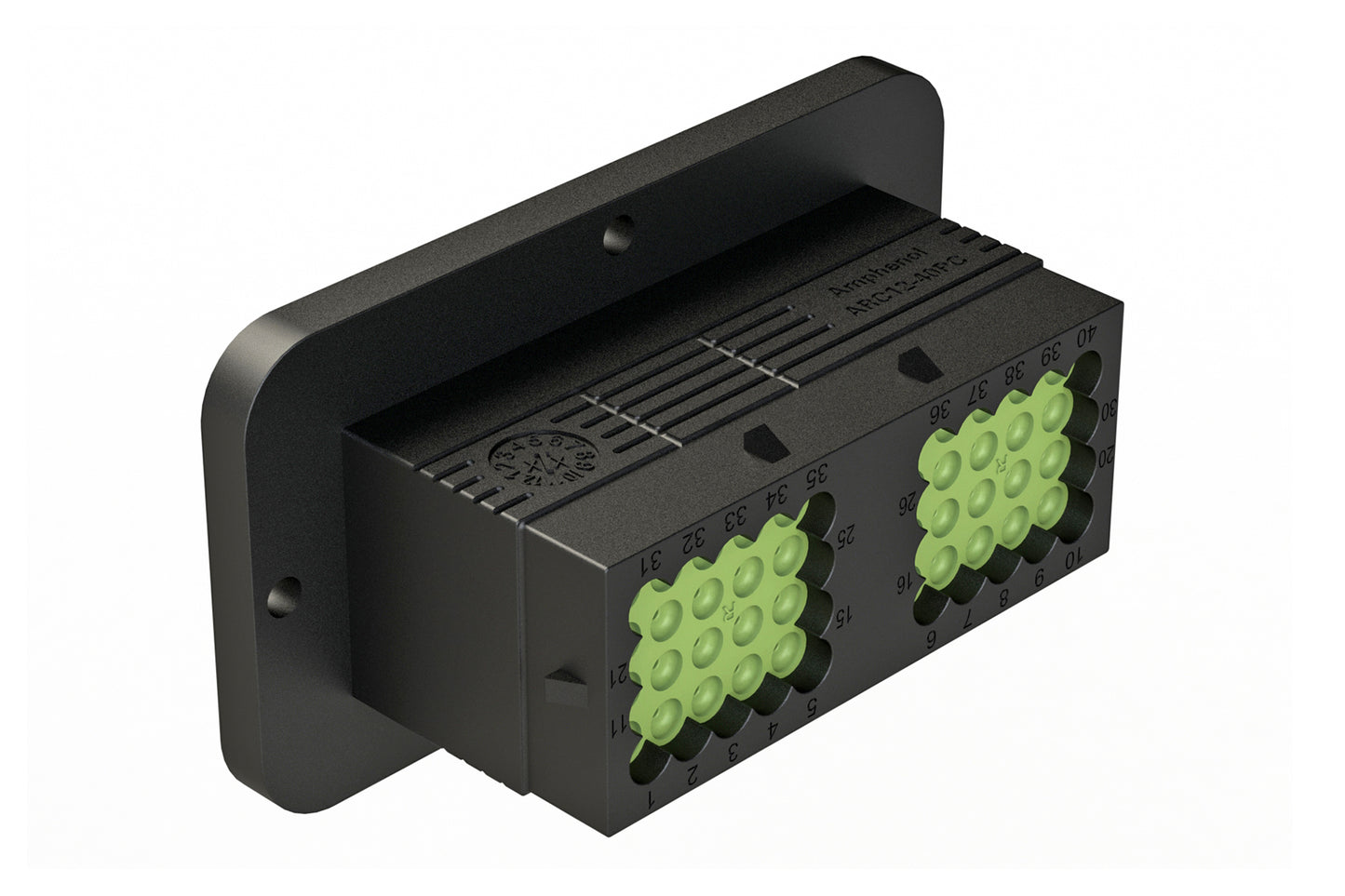 ARC12-40PCR 40 Position Receptacle, Pin Contact, Size 16, Threaded Insert for Jackscrew, Keyed C, Flanged, Reduced Diameter Rear Seal, Dustcap included. DRC12-40PCE