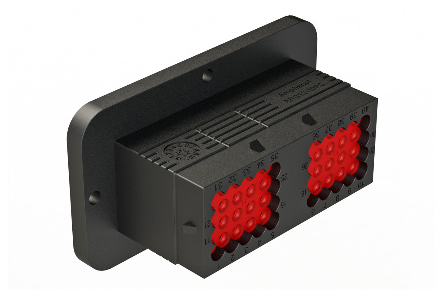 ARC12-40PC 40 Position Receptacle, Pin Contact, Size 16, Threaded Insert for Jackscrew, Keyed C, Flanged, Dustcap included. DRC12-40PC