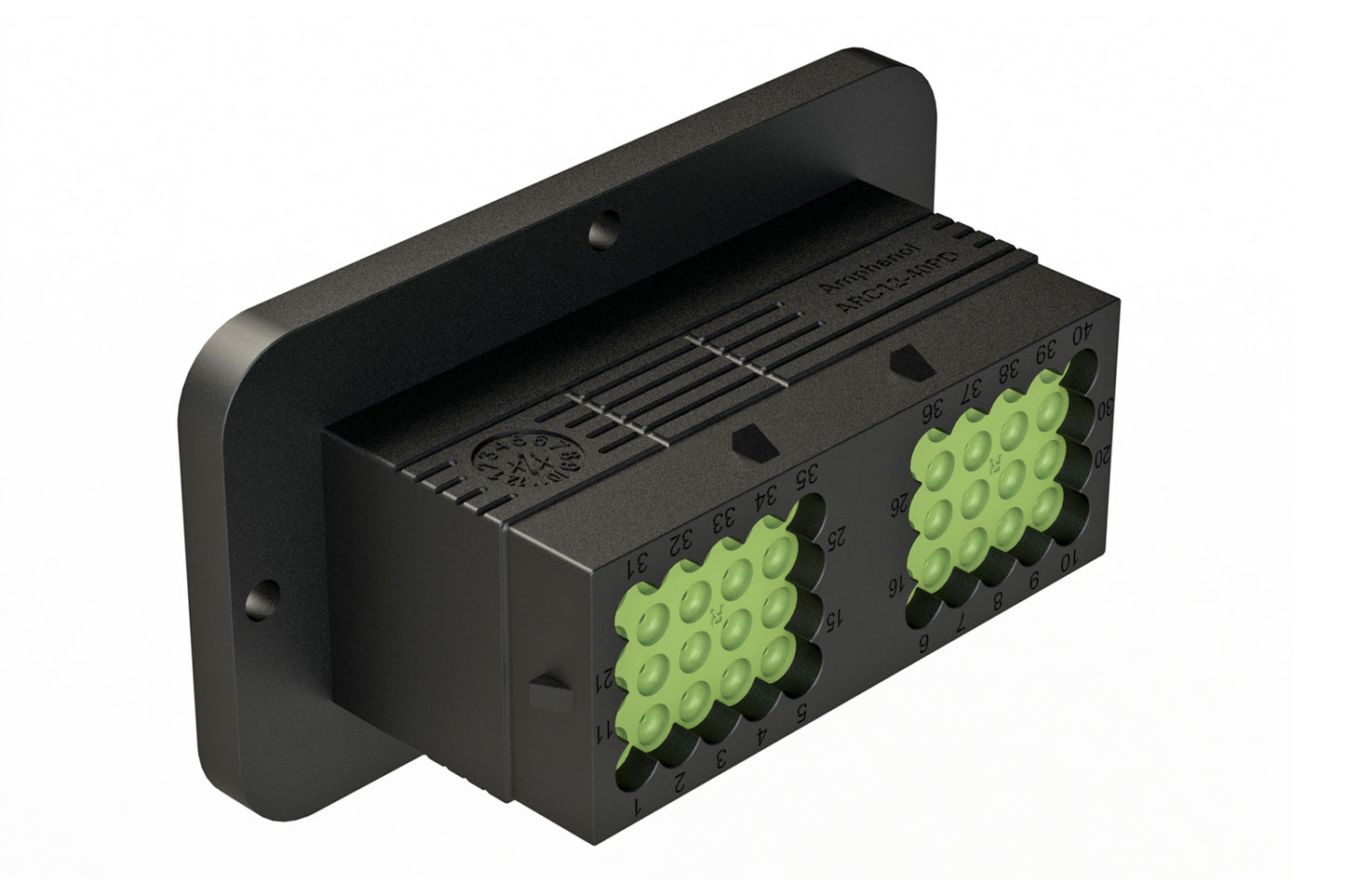 ARC12-40PDR 40 Position Receptacle, Pin Contact, Size 16, Threaded Insert for Jackscrew, Keyed D, Flanged, Reduced Diameter Rear Seal, Dustcap included. DRC12-40PDE