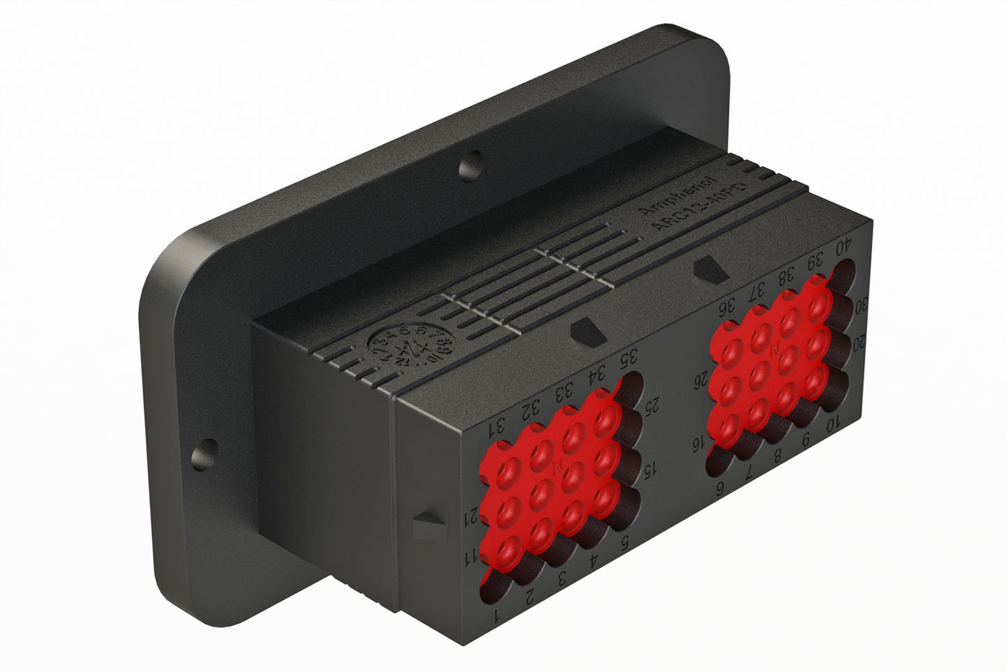 ARC12-40PD 40 Position Receptacle, Pin Contact, Size 16, Threaded Insert for Jackscrew, Keyed D, Flanged, Dustcap included. DRC12-40PD