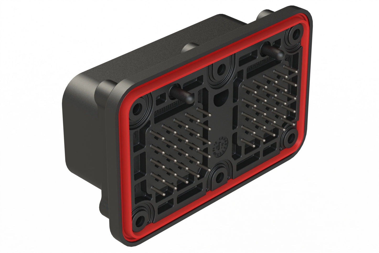 ARC20-50P04-BM01SP1 50 Position PCB Receptacle with Flange, Size 20 Pin Contacts, 7.5A, Selective Gold Plating, Self-Threading, Threaded Insert for Jackscrew, Gasket, Keyed 04, Black