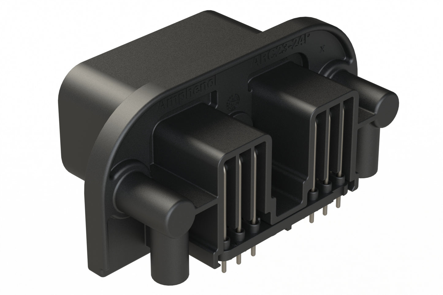 ARC23-24PD-BM01SP1 24 Position PCB Receptacle, Pin, Flange Mount, Right Angle, Size 20 Contacts, Selective Plating, Threaded Insert for Jackscrew, Keyed D, Black. DRC23-24PD