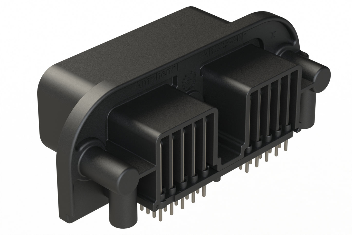 ARC23-40PA-N012SP1 40 Position PCB Receptacle, Pin, Flange Mount, Right Angle, Size 20 Contacts, Selective Plating, Threaded Insert for Jackscrew, Keyed A, Black. DRC23-40PA-N012