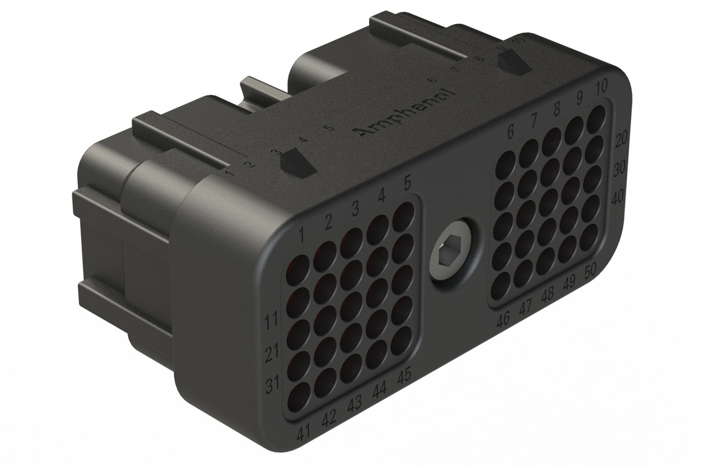 ARC26-50S06 50 Position Plug, Size 20 Socket Contacts, Jackscrew, Bonded Front Seal, Keyed 06, Black. DRC26-50S06