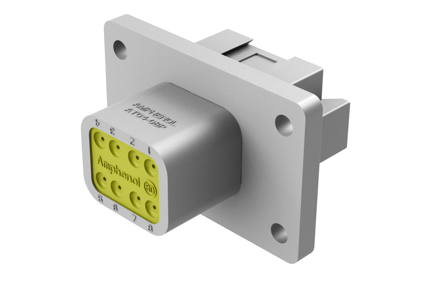 AT04-08PA-CL03 8 Position Receptacle Flange Mount Connector, Pin, Grey, Reduced Diamer Seal, Keyed A. DT04-08PA-CL03