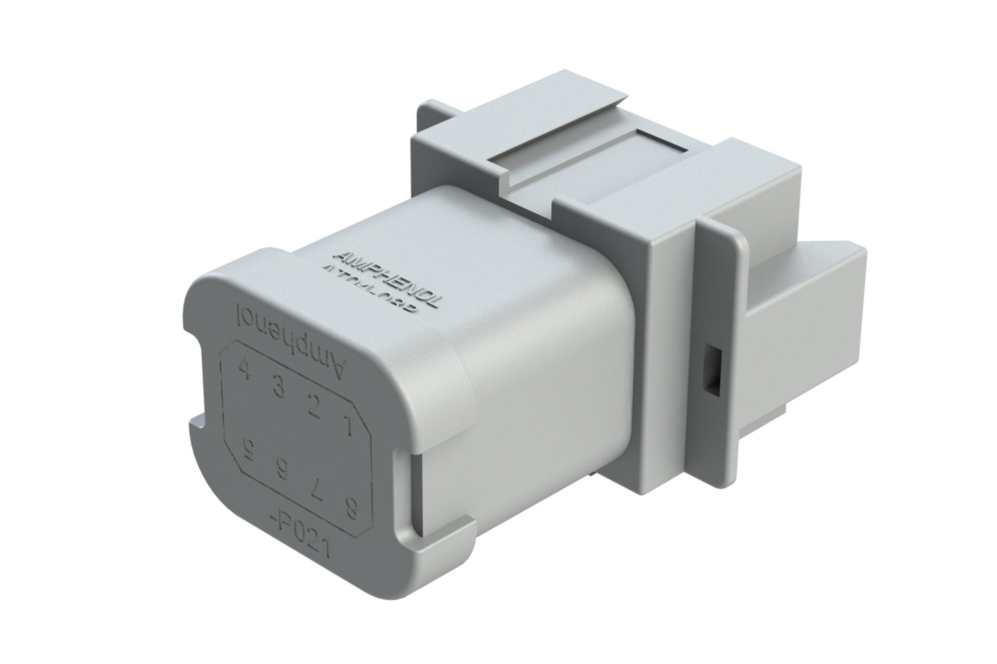 AT04-08PA-P021 8-way receptacle, (1) 8 Pin busbar=52 amps, nickel plating, keyed A, grey. Contacts included. DT04-08PA-P021