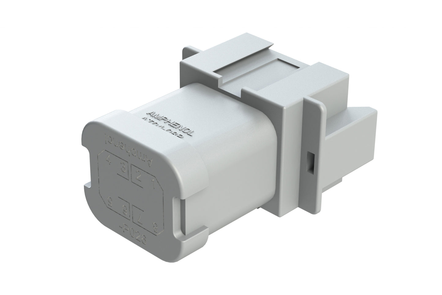 AT04-08PA-P026 8-way receptacle, (2) 4 Pin busbar=26 amps, nickel plating, keyed A, grey. Contacts included. DT04-08PA-P026
