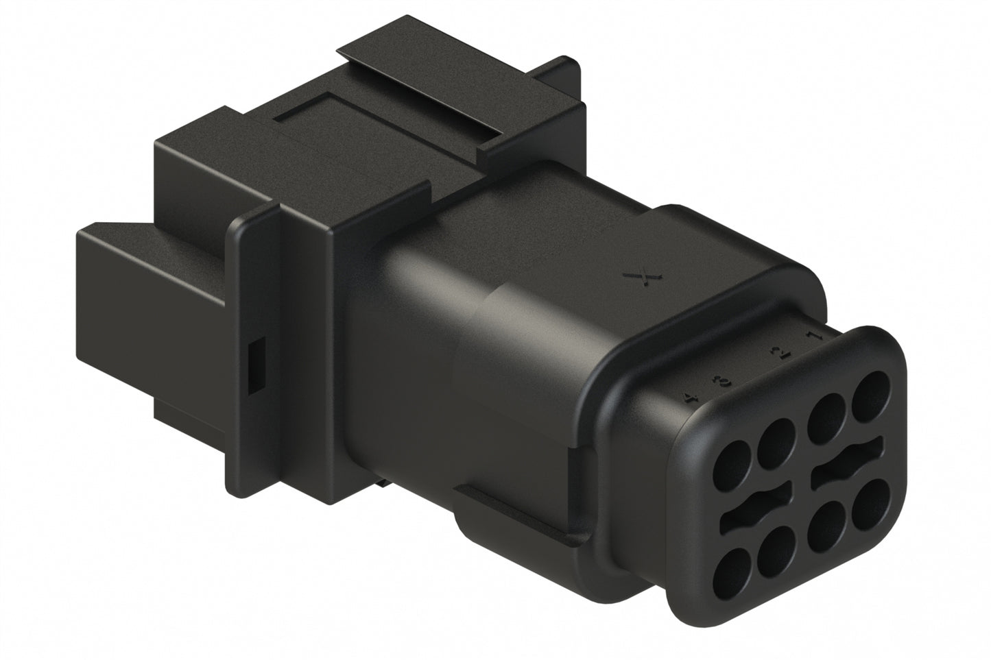 AT04-08PA-SRBK 8-Way Receptacle Male Connector with Strain Relief Endcap, Standard Seal, Position A, Black