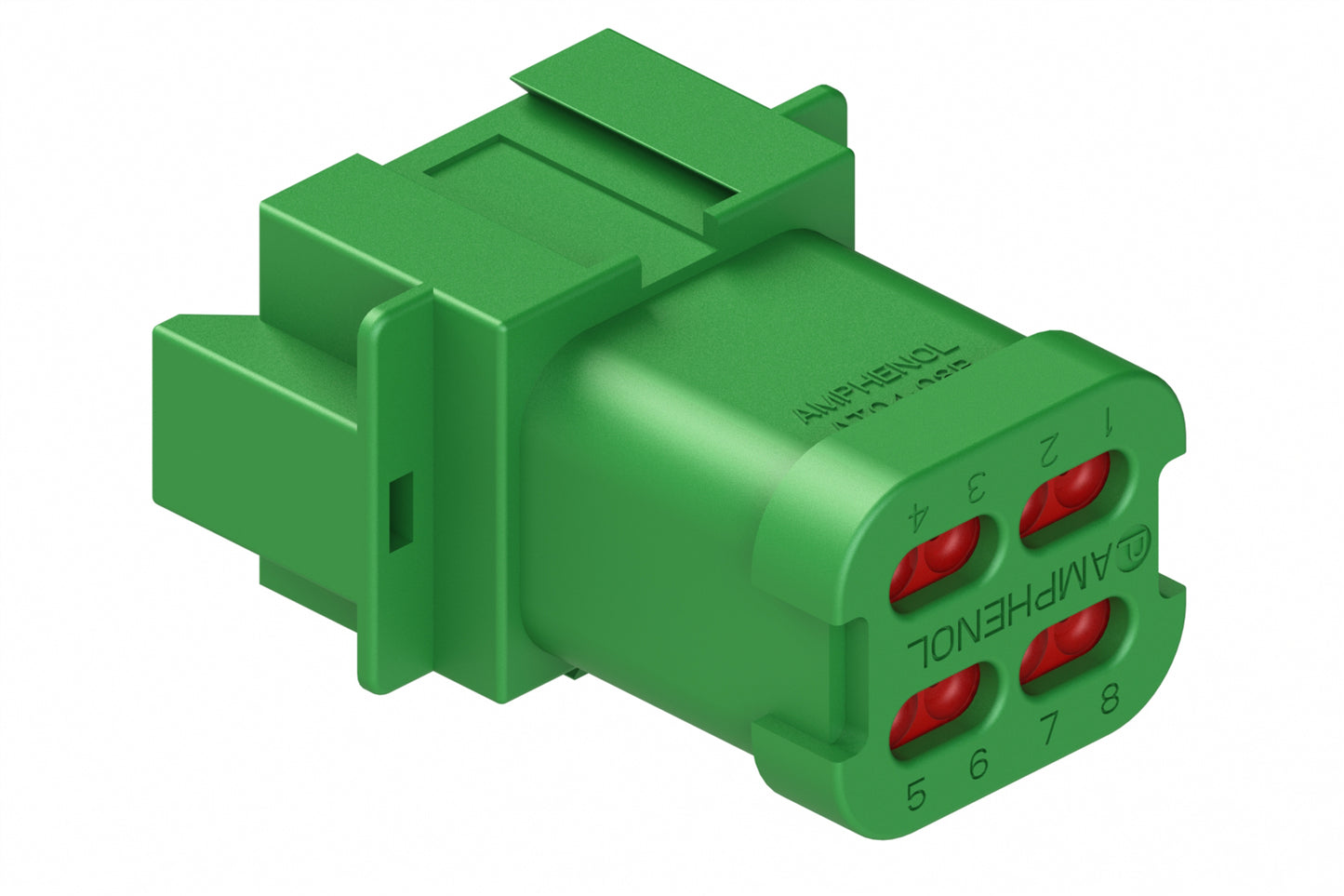 AT04-08PA-SSGRN 8-Way Receptacle, Male Connector with A Position Key and Extended Shroud and Solid Rear Grommet and Endcap, Green