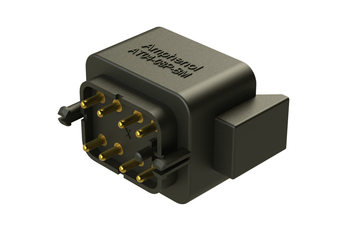 AT04-08PB-BM01 8 Position PCB Flangeless (Snap Fit) Board Mount Receptacle, Pin, Gold plated Contacts Included, No Potting, Black