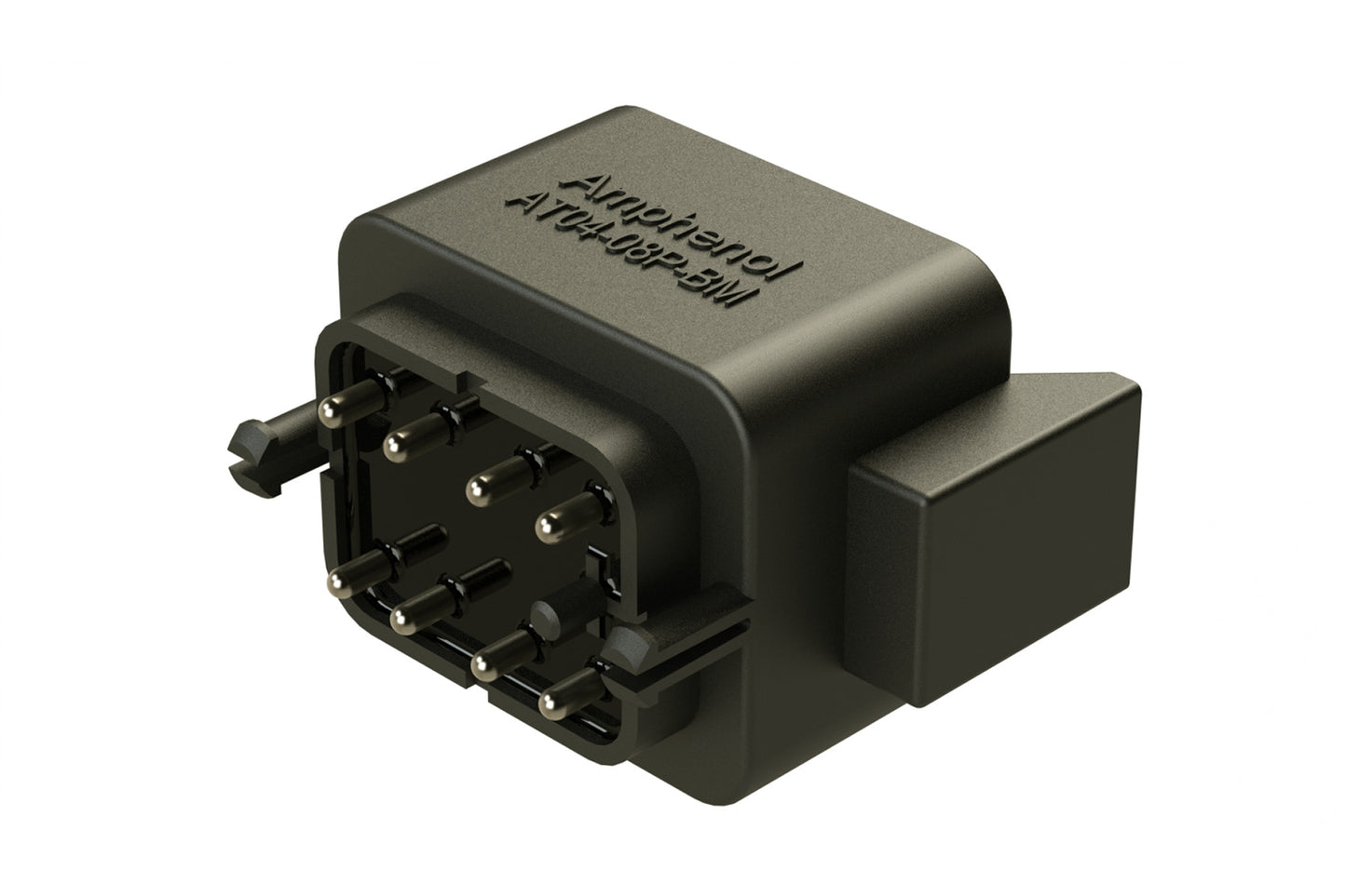 AT04-08PB-BM04 8 Position PCB Flangeless (Snap Fit) Board Mount Receptacle, Pin, Nickel Contact Plating, Potting, Black