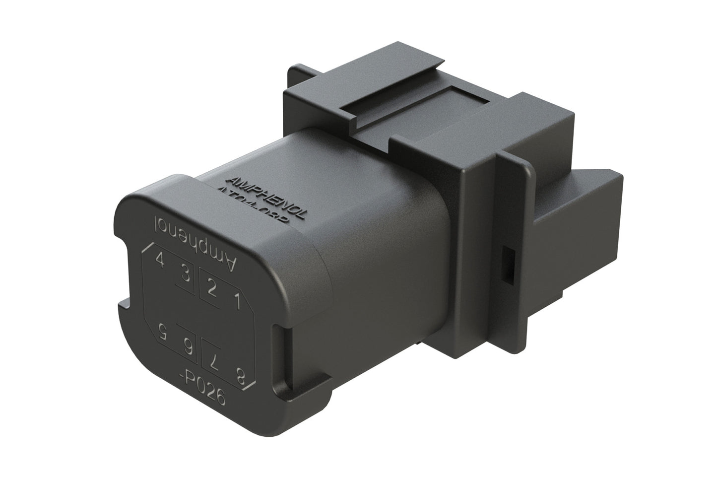 AT04-08PB-P026 8-way receptacle, (2) 4 Pin busbar=26 amps, nickel plating, keyed B, black. Contacts included. DT04-08PB-P026