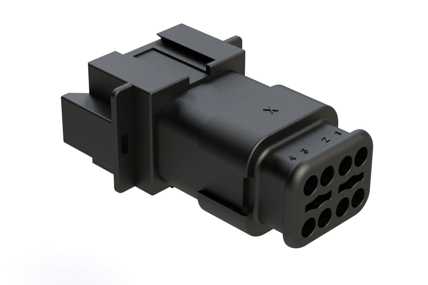 AT04-08PB-SRBK 8 position receptacle with strain relief, Pin. Key position B. DT04-08PB-E008