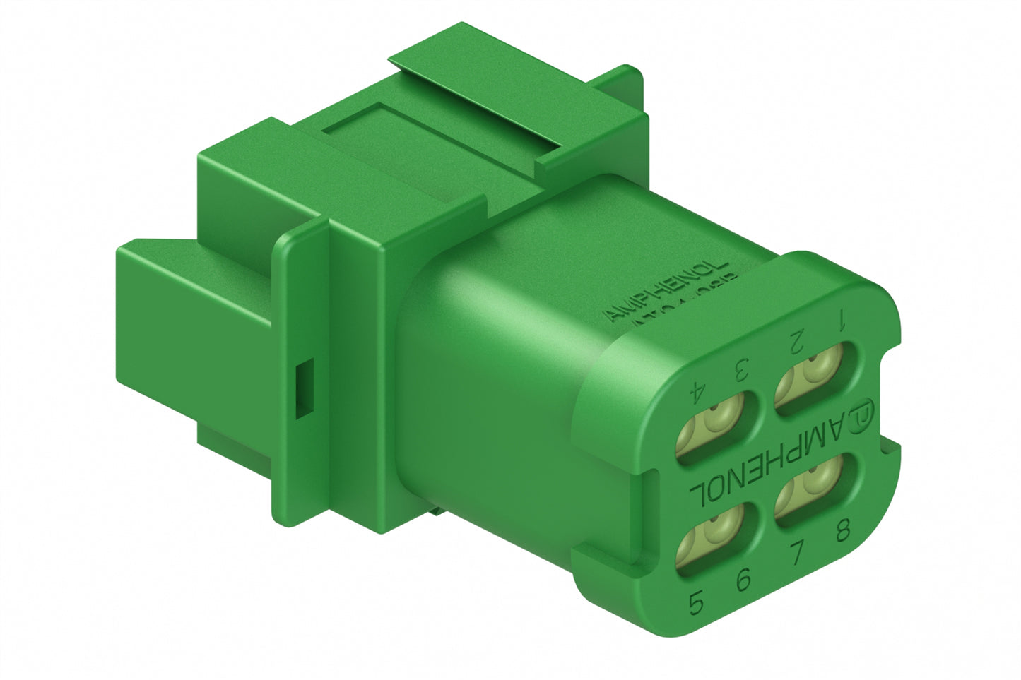 AT04-08PC-MM01 8-Way Receptacle, Male Connector with C Position Key, Reduced Diameter Seal (E-Seal) and End Cap, Green. DT04-08PC-CE01