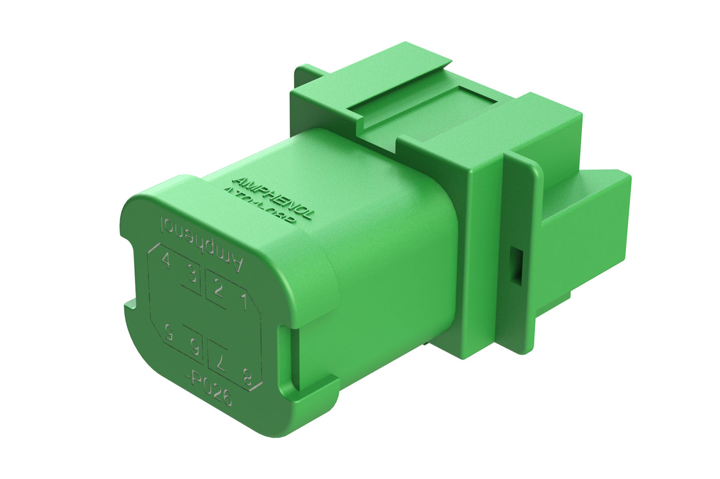 AT04-08PC-P026 8-way receptacle, (2) 4 Pin busbar=26 amps, nickel plating, keyed C, green. Contacts included. DT04-08PC-P026