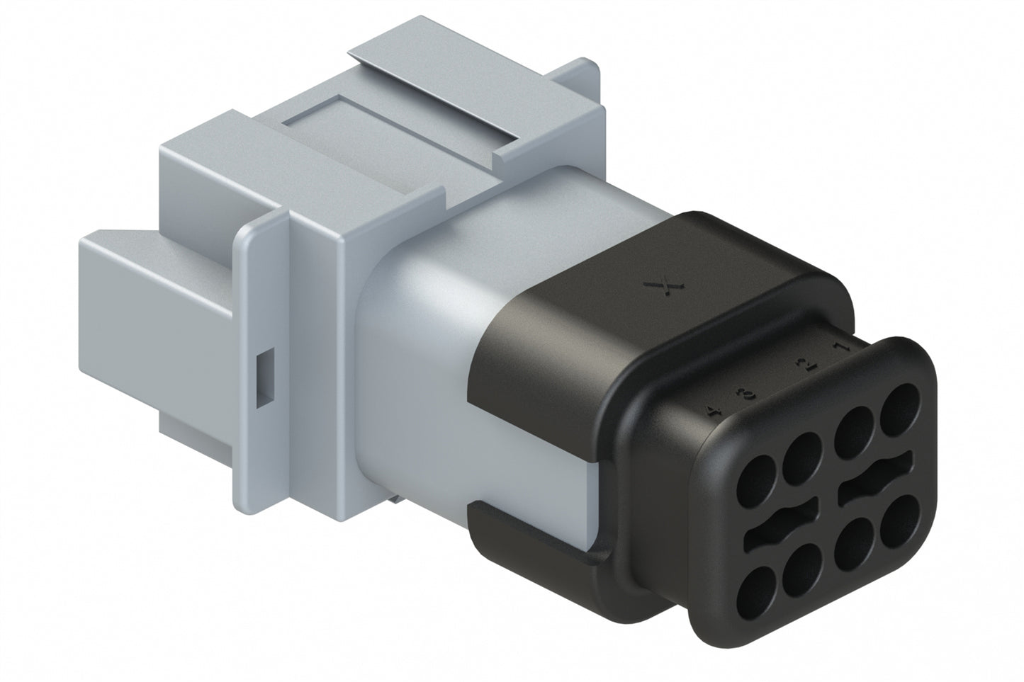 AT04-08PC-SRGRY 8 position receptacle with strain relief endcap, Pin. Key position C, grey