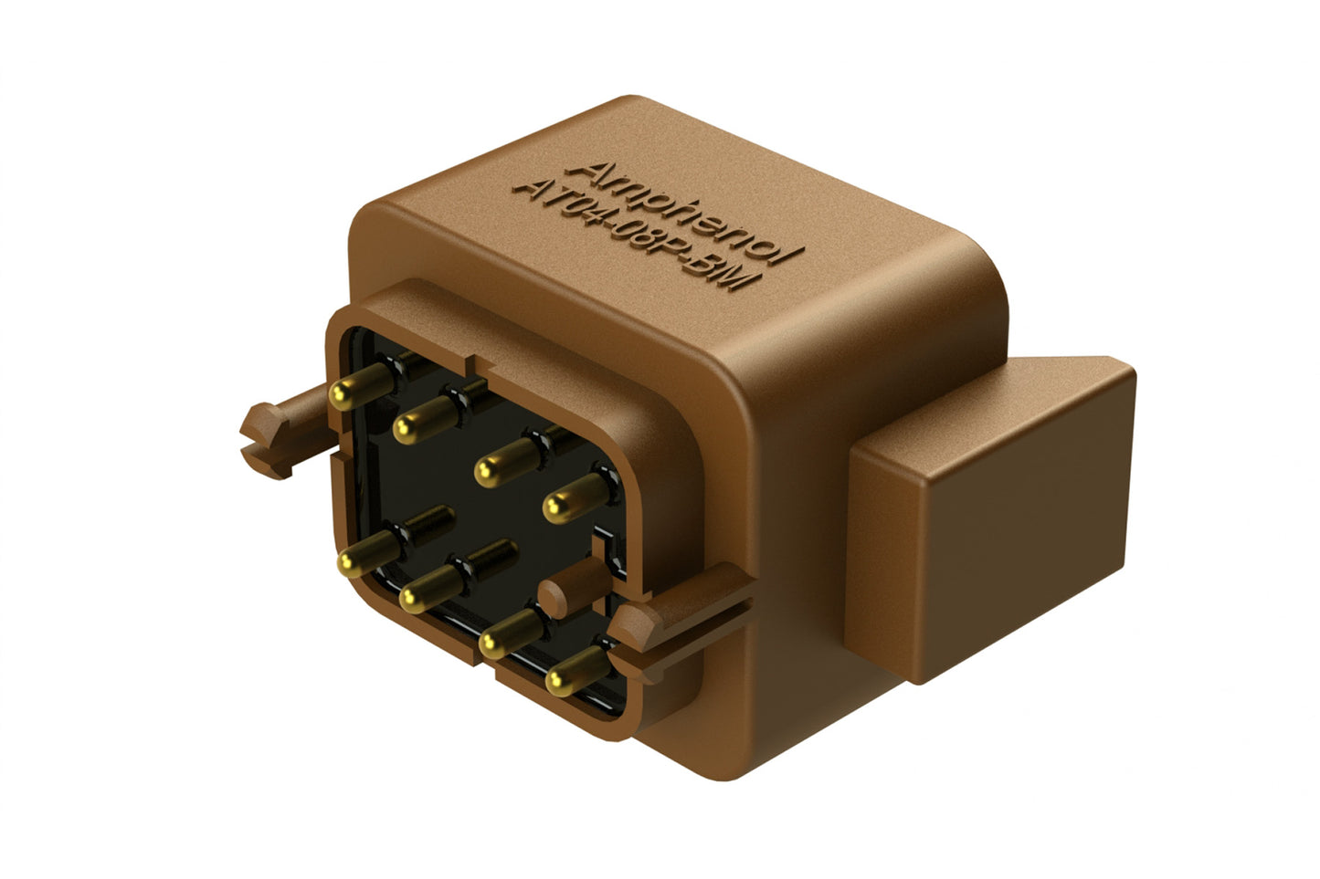 AT04-08PD-BM02 8 Position PCB Flangeless (Snap Fit) Board Mount Receptacle, Pin, Gold Plated Contacts Included, Potting, Brown