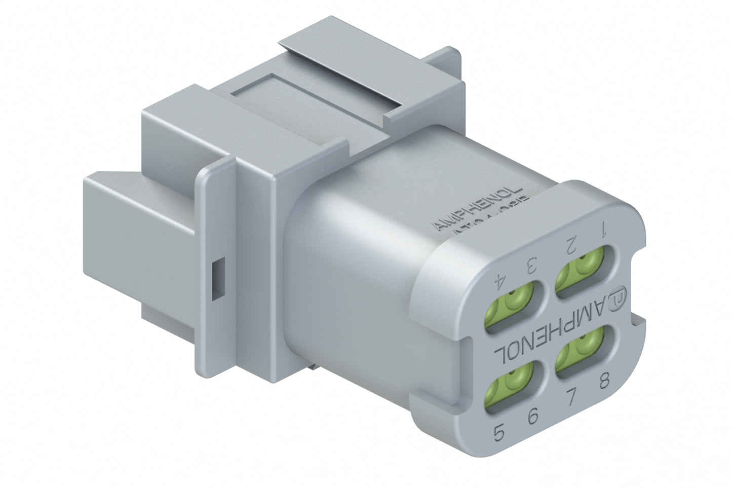 AT04-08PD-MMGRY 8-Way Receptacle, Male Connector with D Position Key, Reduced Diameter Seal (E-Seal) and End Cap, Grey