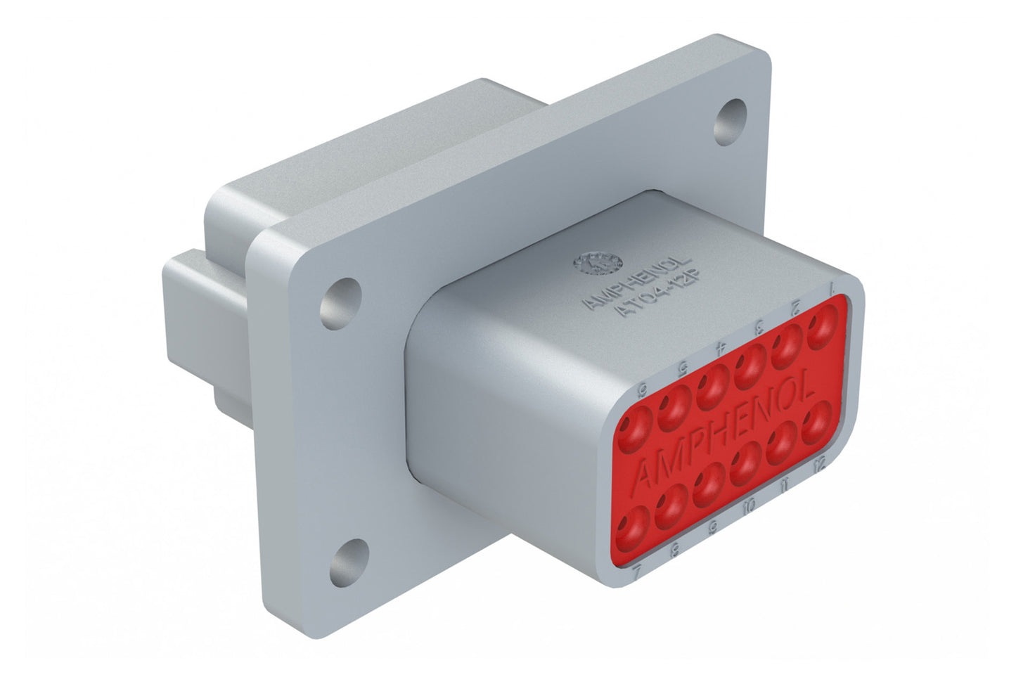 AT04-12PA-L012 12 Position Receptacle Flange Mount Connector, Pin, Grey, Keyed A. DT04-12PA-L012