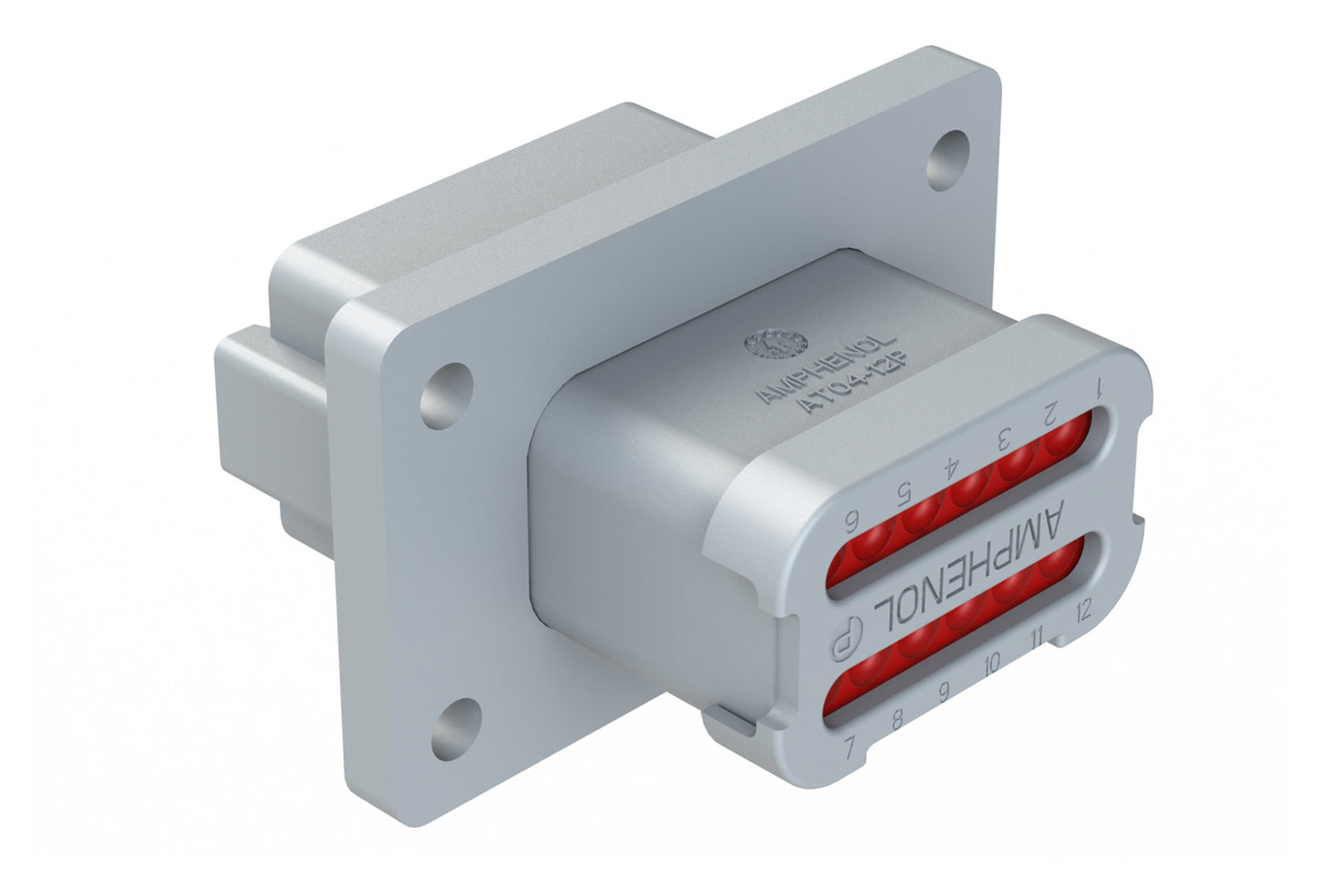 AT04-12PA-LE07 12 Position Receptacle Flange Mount Connector, Pin, Grey, Keyed A, with Endcap. DT04-12PA-LE07
