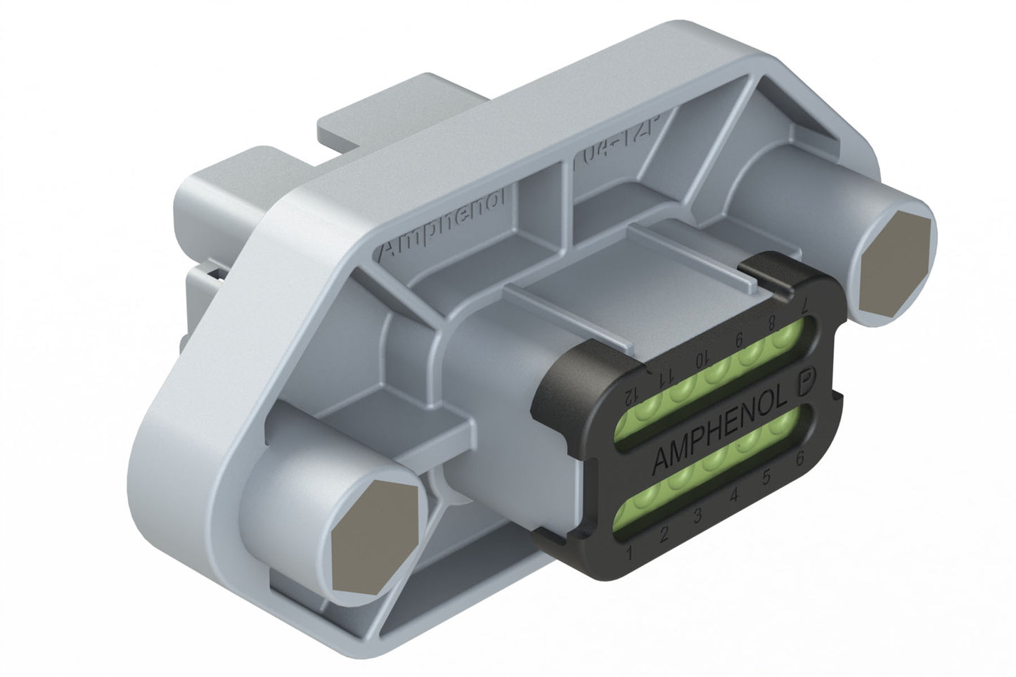 AT04-12PA-LE21 12 Position Panel Mount Receptacle, Keyed A, Enhanced Shroud, Reduced Diameter Seal, Endcap, Gray. DT04-12PA-LE21