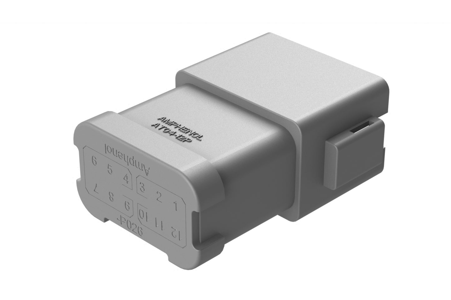 AT04-12PA-P026 12-way receptacle, (2) 6 Pin busbar=39 amps, nickel plating, keyed A, grey. Contacts included. DT04-12PA-P026