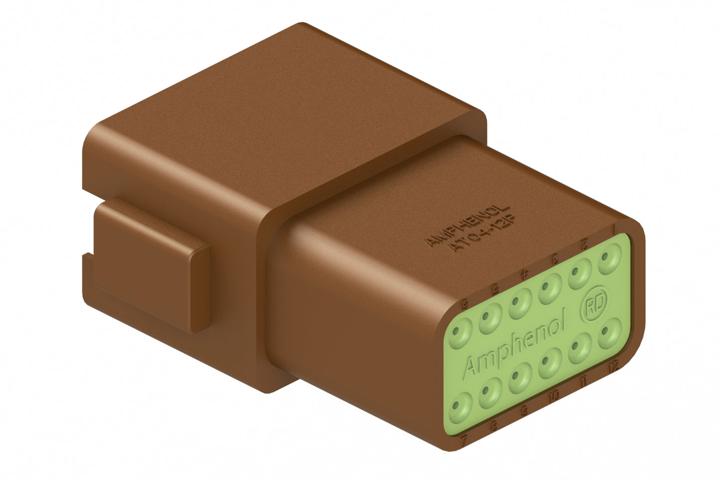 AT04-12PA-RDBRN 12-Way Receptacle, Black Male Connector with A Position Key and Extended Shroud, Reduced Diameter Seal (E-Seal), Brown