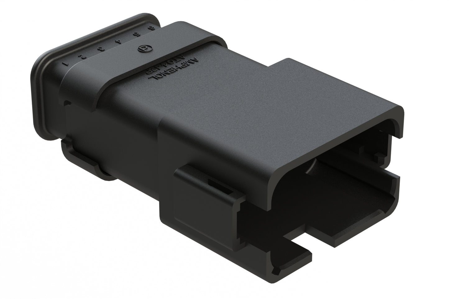 AT04-12PA-SR2BK 12-Way Receptacle Male Connector with Strain Relief, Reduced Diameter Wire Seal, A Position Key, Black. DT04-12PA-CE09