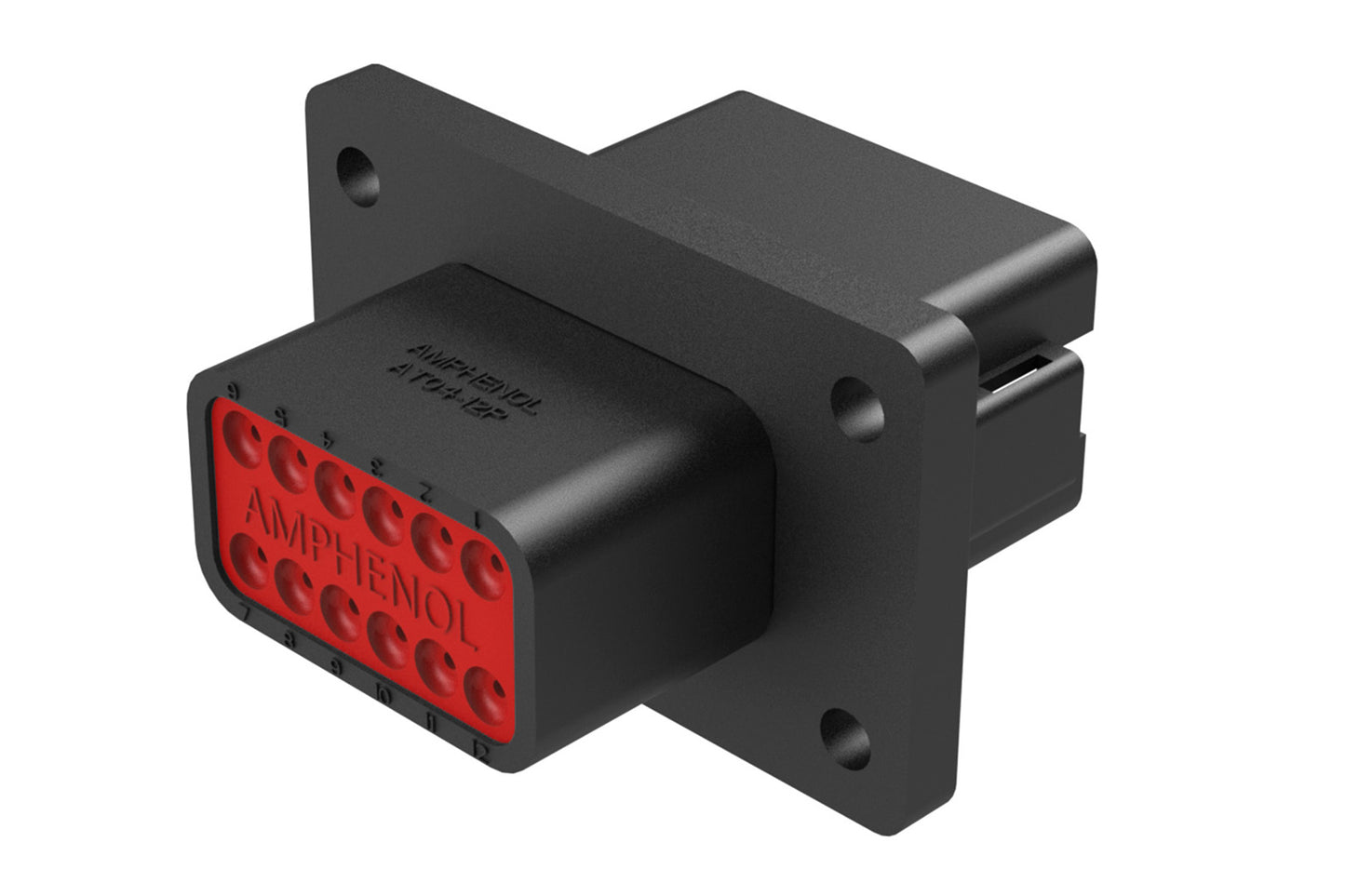 AT04-12PB-BL04 12 Position Receptacle Flange Mount Connector, Pin, Black, Keyed B, Enhanced Key. DT04-12PB-BL04