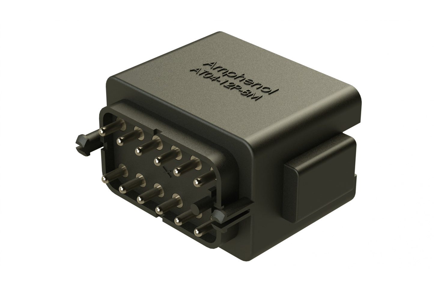 AT04-12PB-BM03 12 Position PCB Flangeless (Snap Fit) Board Mount Receptacle, Pin, Nickel Contact Plating, No Potting, Black. DTF15-12PB