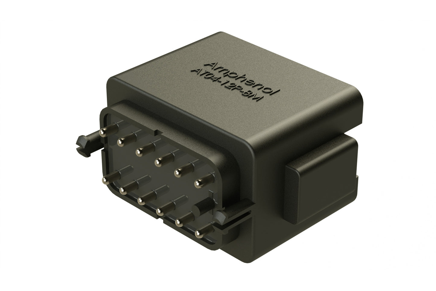 AT04-12PB-BM04 12 Position PCB Flangeless (Snap Fit) Board Mount Receptacle, Pin, Nickel Contact Plating, Potting, Black. DTF15-12PB