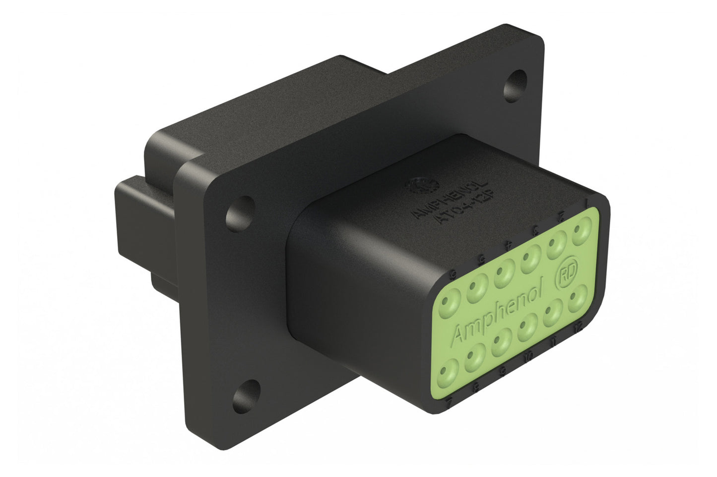 AT04-12PB-CL03 12 Position Receptacle Flange Mount Connector, Pin, Black, Keyed B, Reduced Diameter Seal. DT04-12PB-CL03