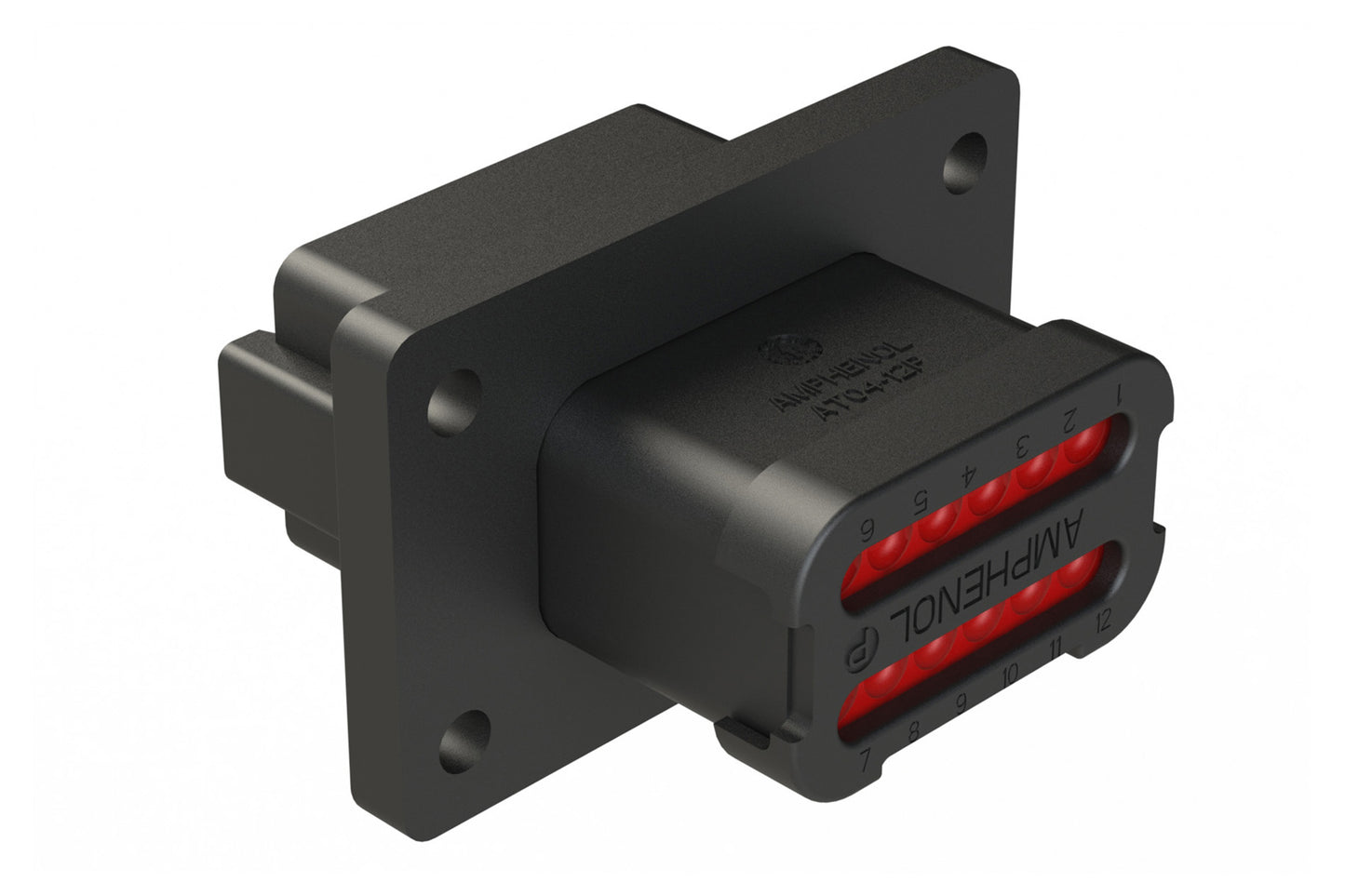 AT04-12PB-LE07 12 Position Receptacle Flange Mount Connector, Pin, Black, Keyed B, with Endcap. DT04-12PB-LE07