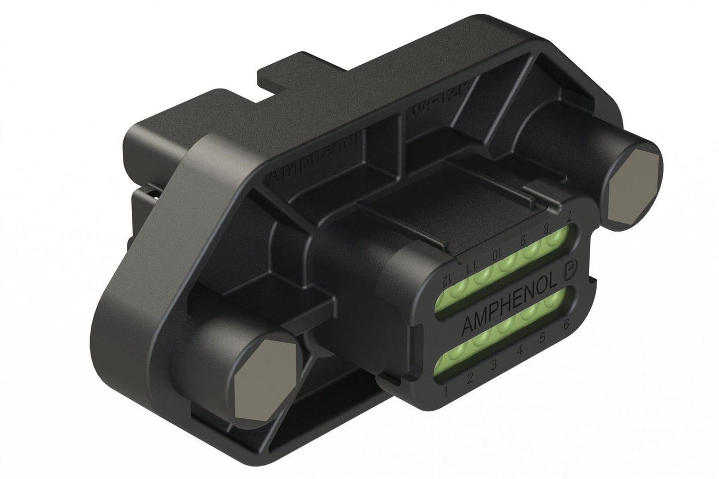 AT04-12PB-LE21 12 Position Panel Mount Receptacle, Keyed B, Enhanced Shroud, Reduced Diameter Seal, Endcap, Black. DT04-12PB-LE21