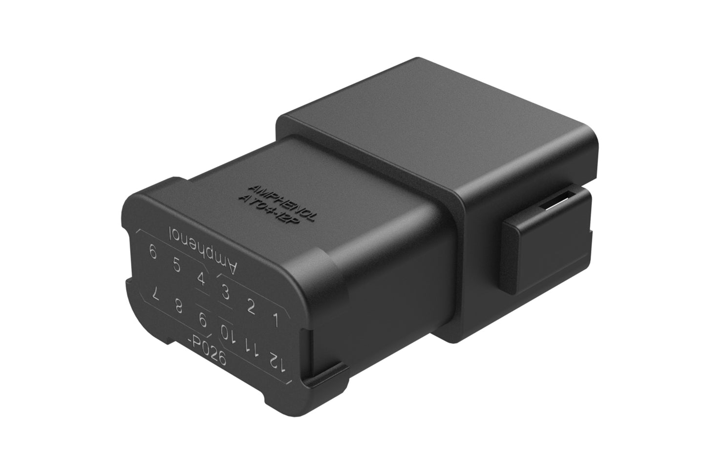 AT04-12PB-P026 12-way receptacle, (2) 6 Pin busbar=39 amps, nickel plating, keyed B, black. Contacts included. DT04-12PB-P026