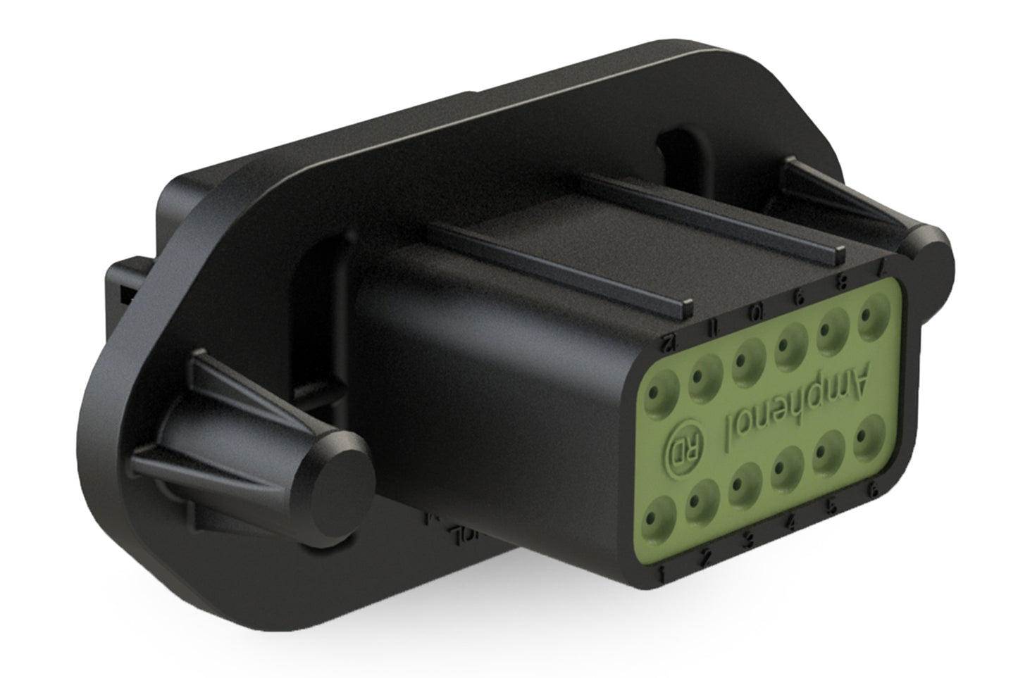 AT04-12PB-PM12 12 Position Receptacle, Pin, Nickel, Panel Mount, Self-Threading, Reduced Diameter Seal, Keyed B