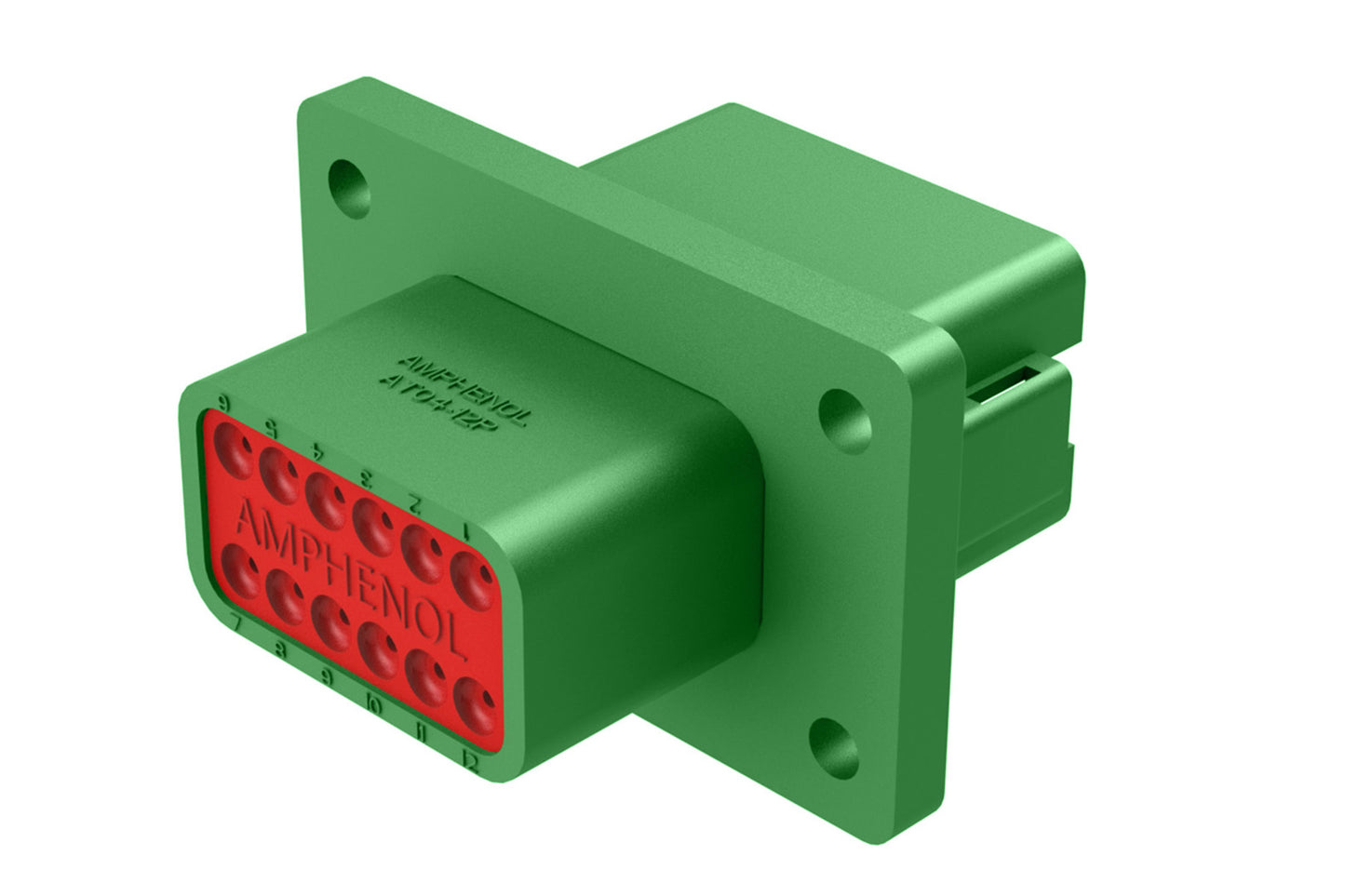 AT04-12PC-BL04 12 Position Receptacle Flange Mount Connector, Pin, Geen, Keyed C, Enhanced Key. DT04-12PC-BL04