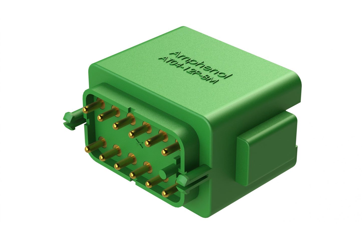 AT04-12PC-BM01 12 Position PCB Flangeless (Snap Fit) Board Mount Receptacle, Pin, Gold Plated Contacts Included, No Potting, Green. DTF15-12PC-G003