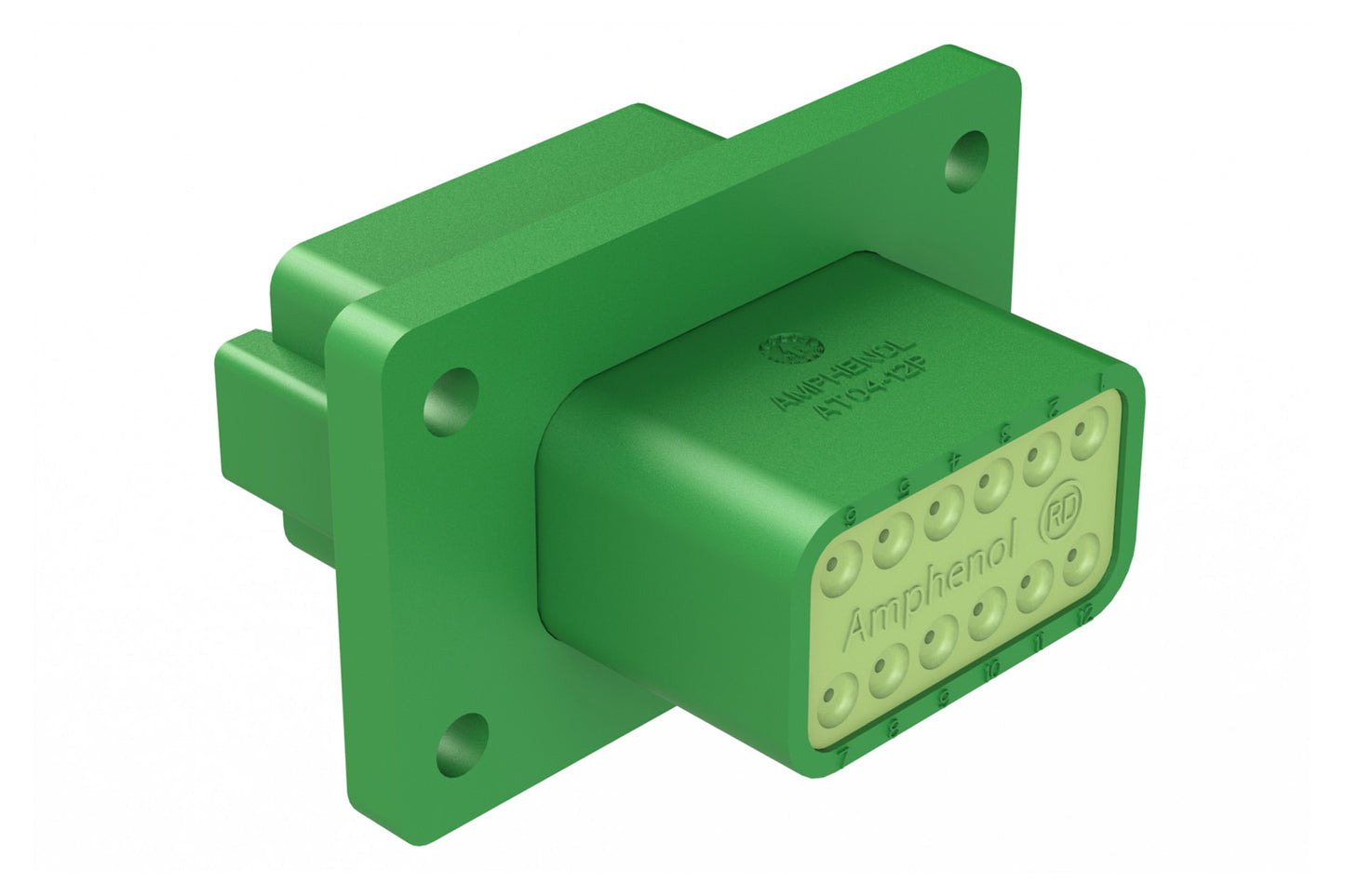 AT04-12PC-CL03 12 Position Receptacle Flange Mount Connector, Pin, Green, Keyed C, Reduced Diameter Seal. DT04-12PC-CL03