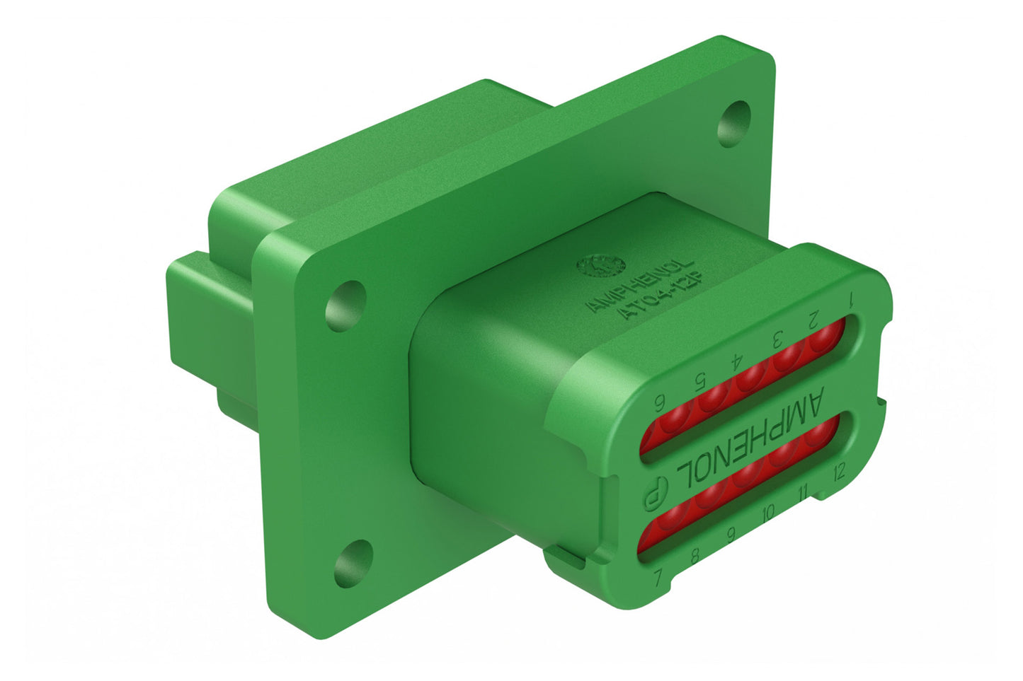 AT04-12PC-LE07 12 Position Receptacle Flange Mount Connector, Pin, Green, Keyed C, with Endcap. DT04-12PC-LE07