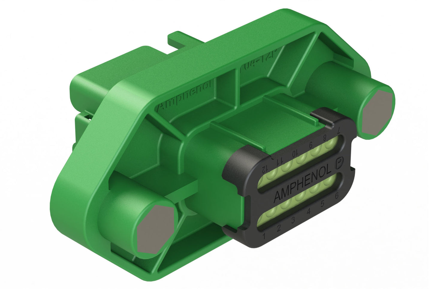 AT04-12PC-LE21 12 Position Panel Mount Receptacle, Keyed C, Enhanced Shroud, Reduced Diameter Seal, Endcap, Green. DT04-12PC-LE21