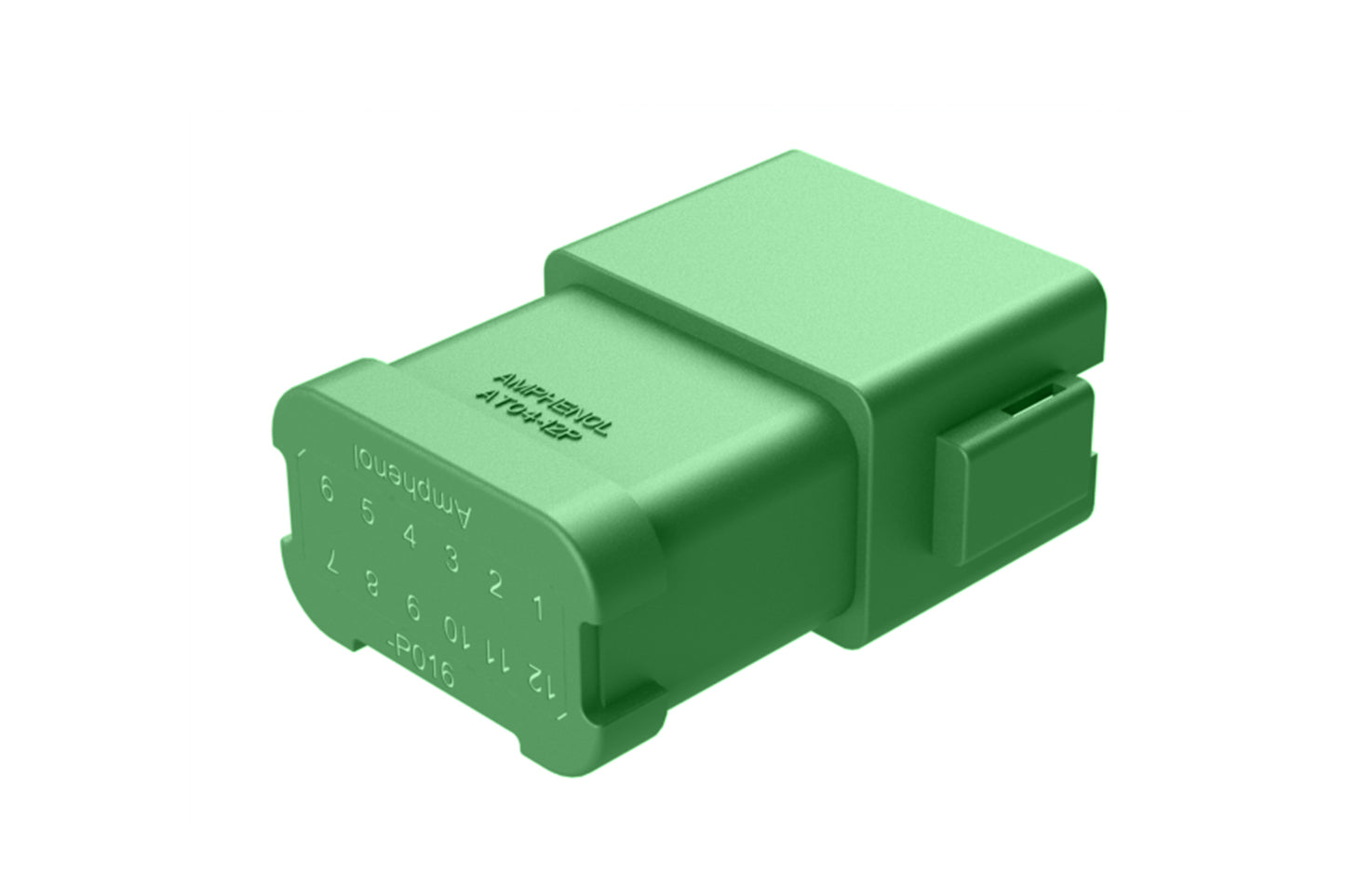 AT04-12PC-P016 12-way receptacle, (1) 12 Pin busbar=78 amps, gold plating, keyed C, green. Contacts included. DT04-12PC-P016