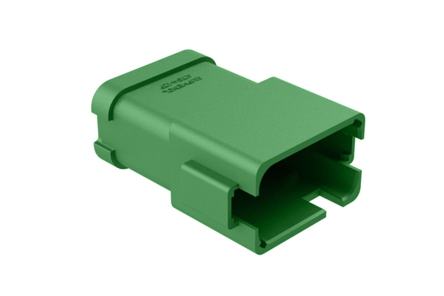 AT04-12PC-P027 12-way receptacle, (2) 6 Pin busbar=39 amps, gold plating, keyed C, green. Contacts included. DT04-12PC-P027