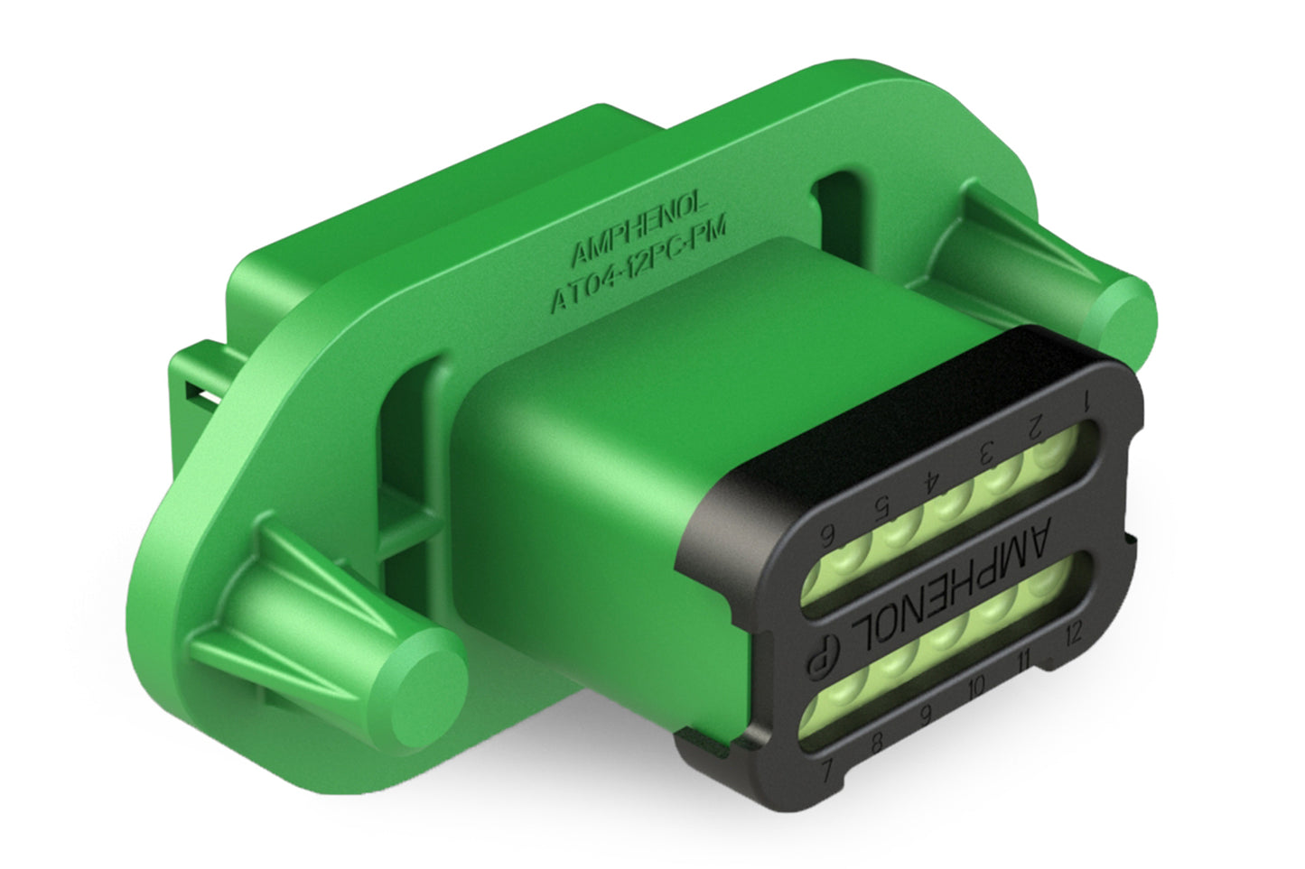 AT04-12PC-PM14 12 Position Receptacle, Pin, Nickel, Panel Mount, Self-Threading, Reduced Diameter Seal, Cap, Keyed C. DT04-12PC-CL11