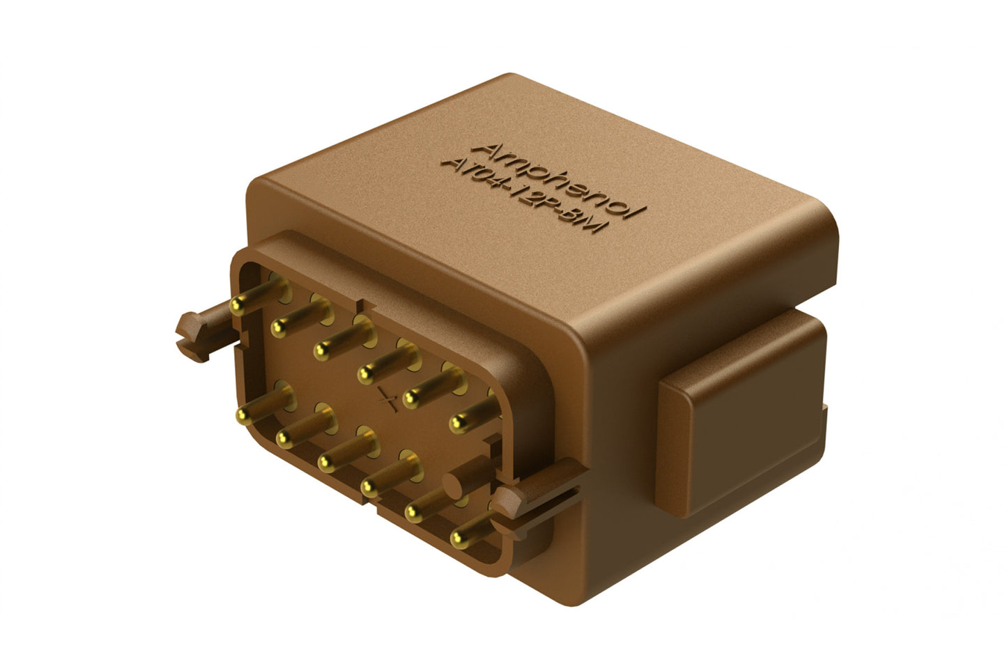 AT04-12PD-BM01 12 Position PCB Flangeless (Snap Fit) Board Mount Receptacle, Pin, Gold Plated Contacts Included, No Potting, Brown. DTF15-12PD-G003
