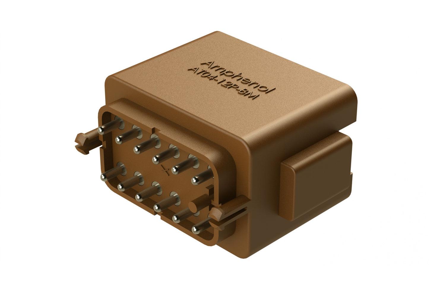 AT04-12PD-BM03 12 Position PCB Flangeless (Snap Fit) Board Mount Receptacle, Pin, Nickel Contact Plating, No Potting, Brown. DTF15-12PD