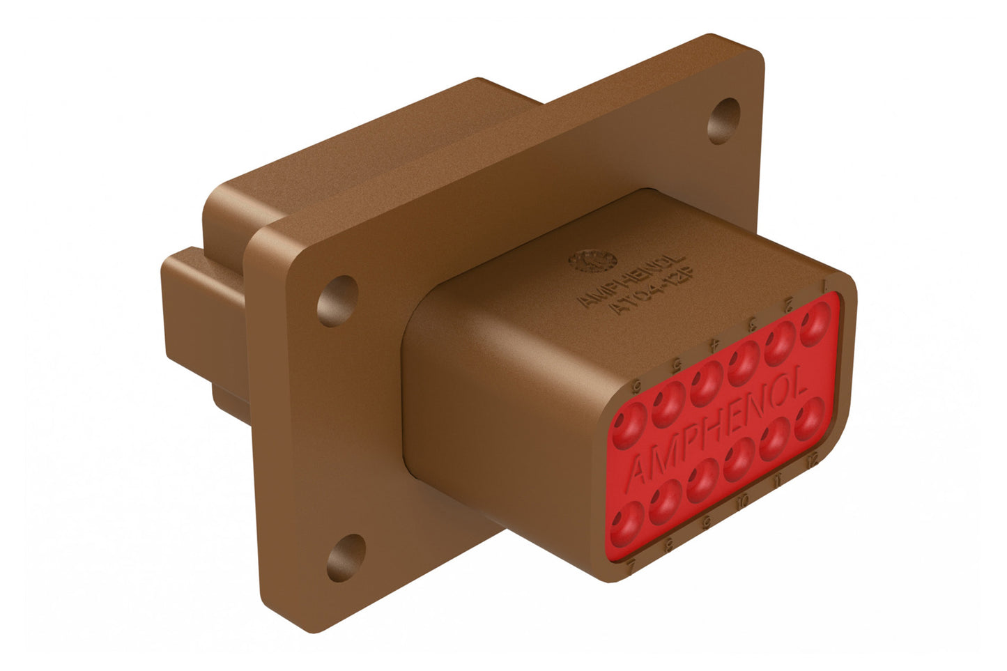 AT04-12PD-L012 12 Position Receptacle Flange Mount Connector, Pin, Brown, Keyed D. DT04-12PD-L012