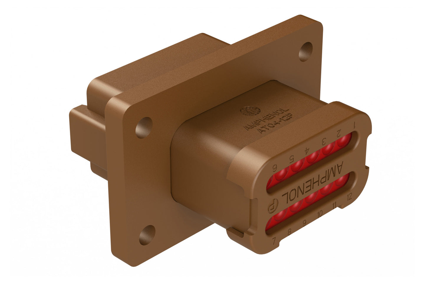 AT04-12PD-LE07 12 Position Receptacle Flange Mount Connector, Pin, Brown, Keyed D, with Endcap. DT04-12PD-LE07